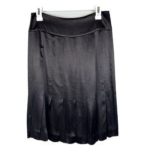 Theory "Gypsy" Satin Pleated Knee Length Skirt Back Buttons Brown Black sz 0
